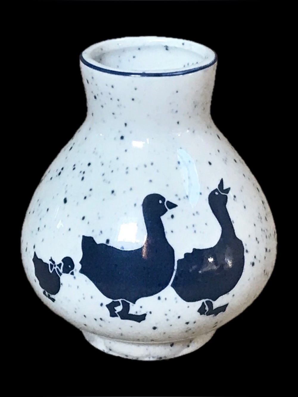 Duck Miniature Bud Vase White Blue Speckled Cottagecore Farm Prairie Country